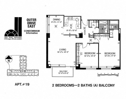 Floor plan for 2 beds, 2 baths